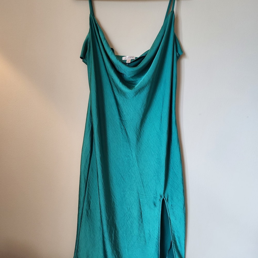 Teal Sleeveless Dress with Slit